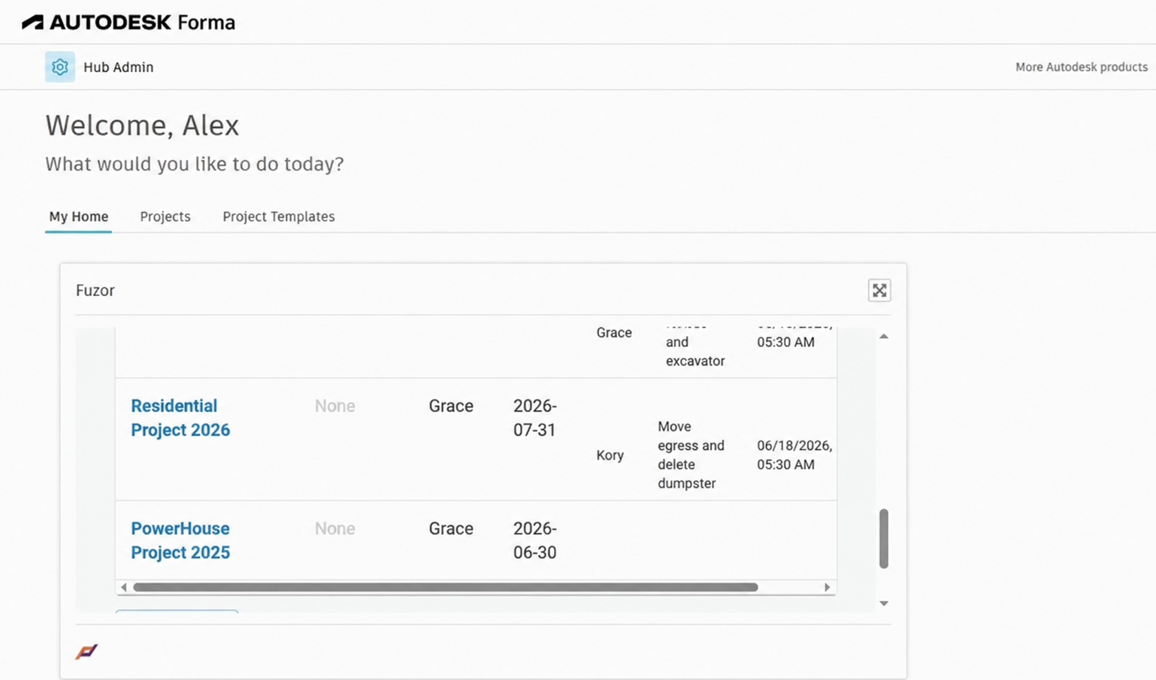 FUZOR Web 项目变更记录界面