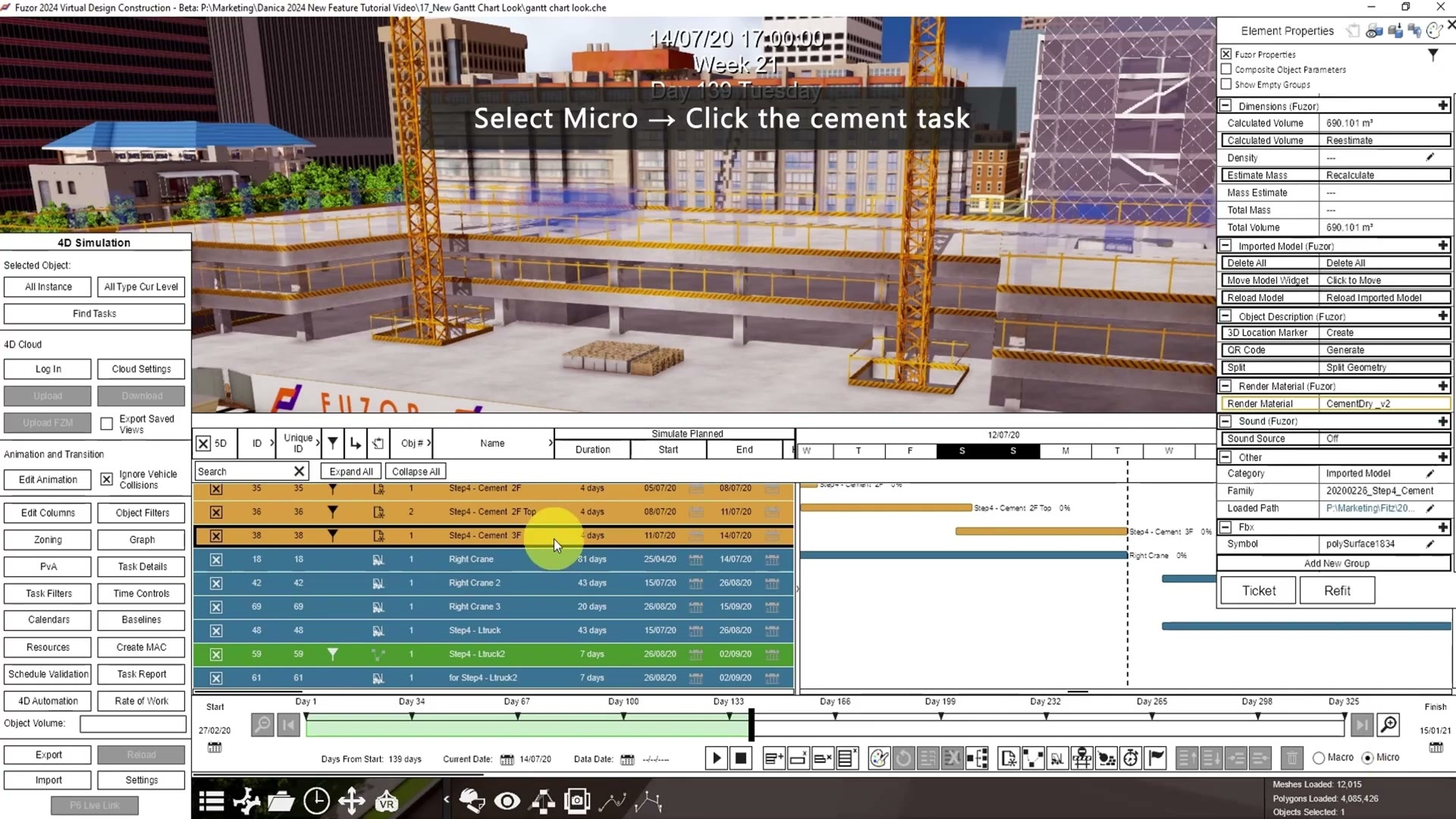 Fuzor 2024:如何在 4D 模拟中使用新版甘特图 操作步骤 2