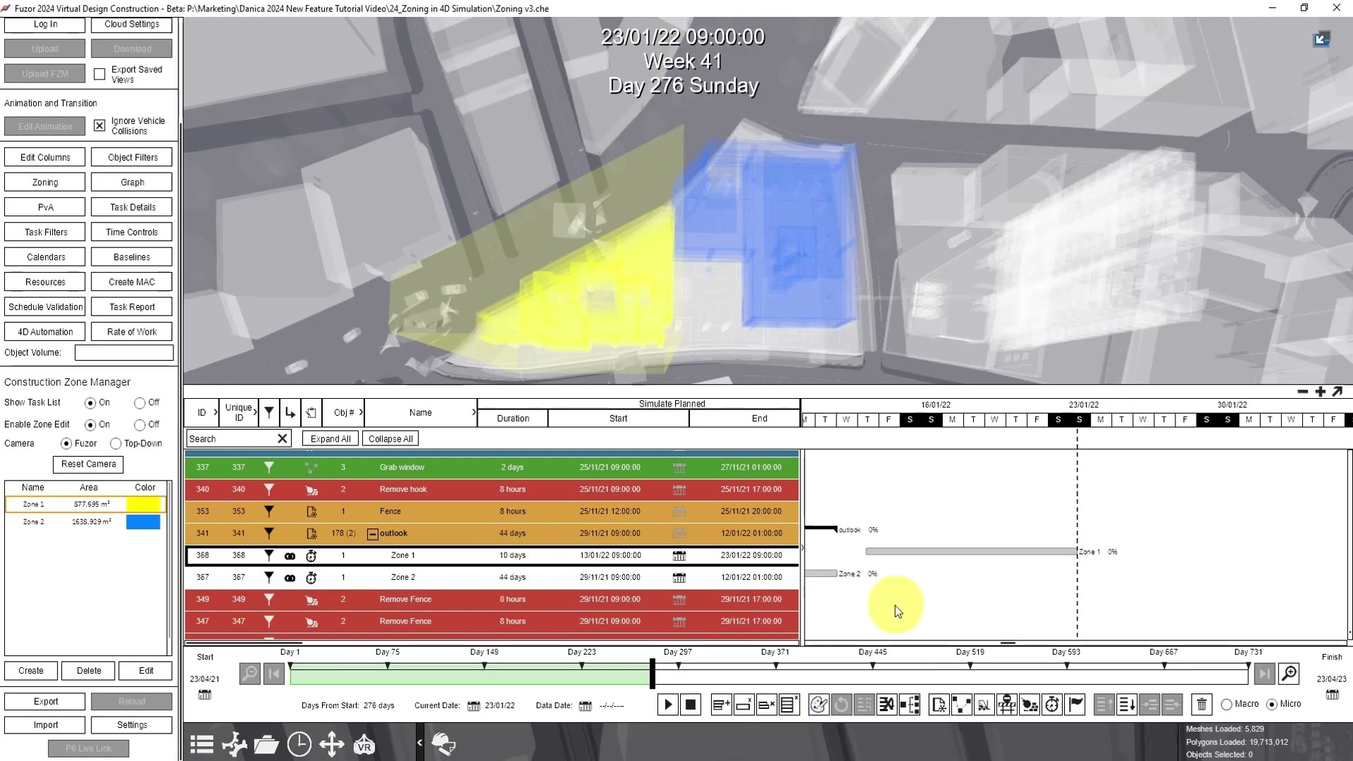 Fuzor 2024：如何在 4D 模拟中创建施工分区 教程封面与操作界面