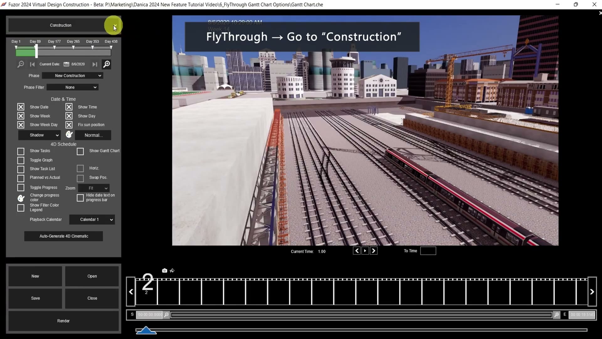 Fuzor 2024:如何在 FlyThrough 中编辑甘特图 操作步骤 2