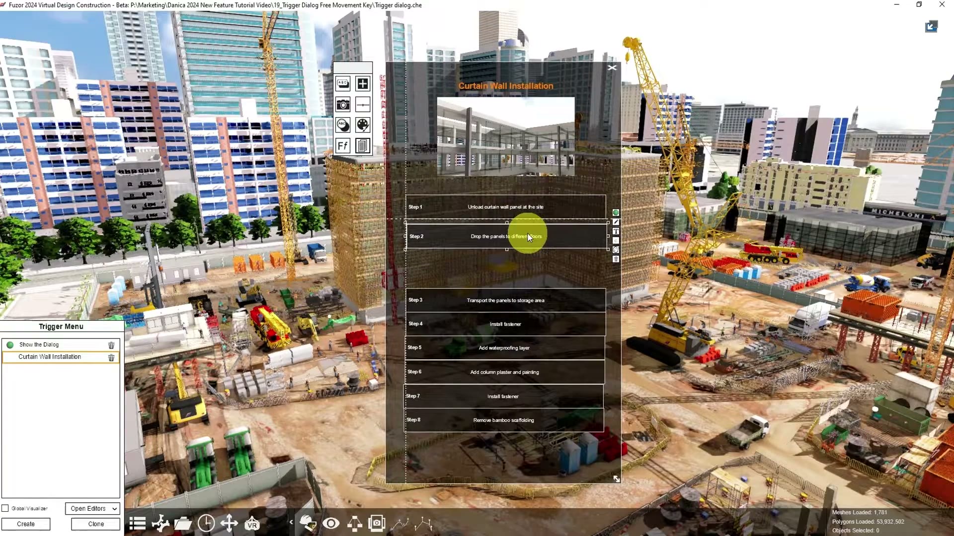 Fuzor 2024：如何使用触发器对话框的自由移动按键 教程封面与操作界面