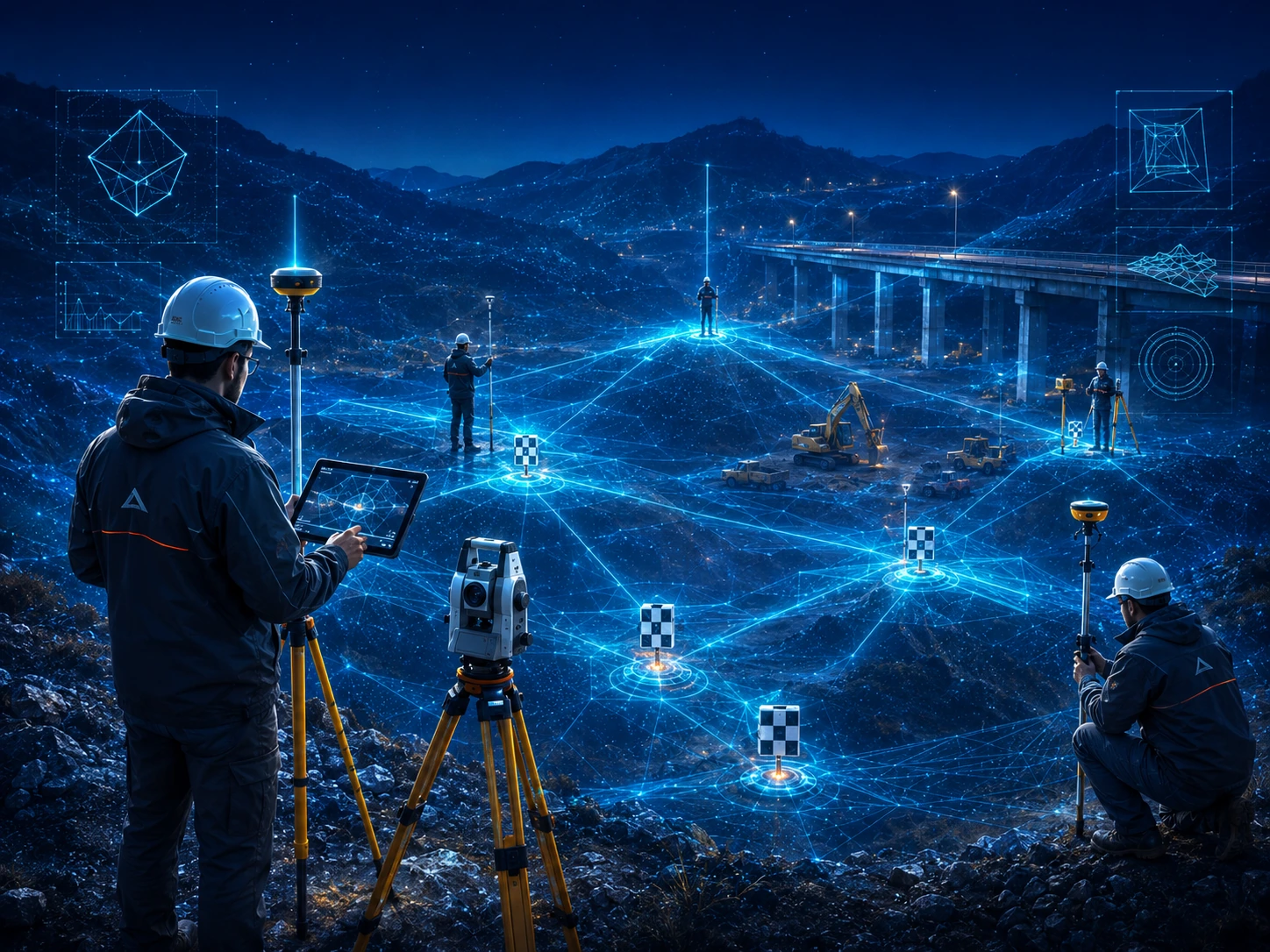 测量人员布设 GNSS 基准与控制标靶